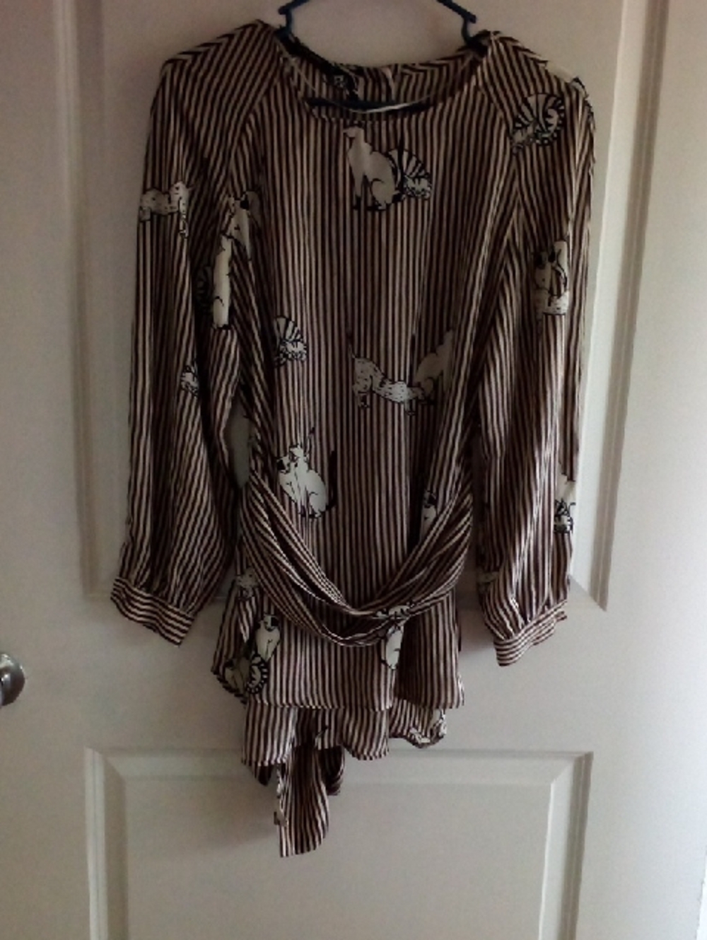 Zara  Striped Knot-back Tie Bottom Back Blouse